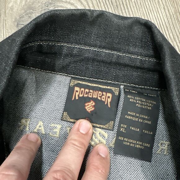 Vintage Rocawear Grey/Black Denim Jean Jacket Y2K 90s Hip Hop, Jay Z Mens Sz XL - Picture 5 of 8